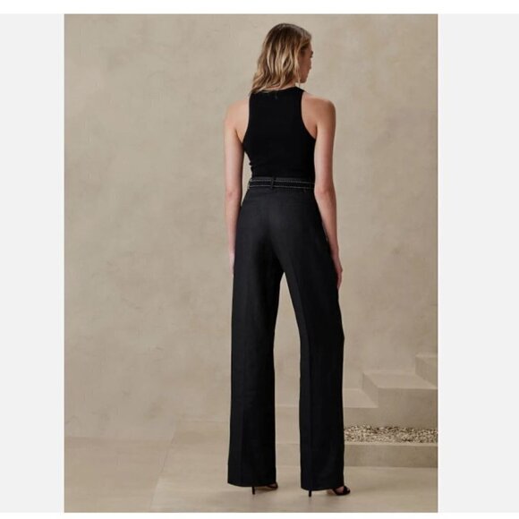 Banana Republic High-Rise Palma Straight Size 4 Black 100% Linen Pants RT$130 - Picture 2 of 9